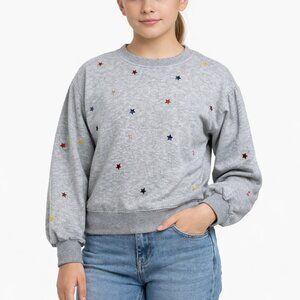 AG Adriano Goldschmied Girls Gray Star Embroidered Sweatshirt Big‎ Kids M